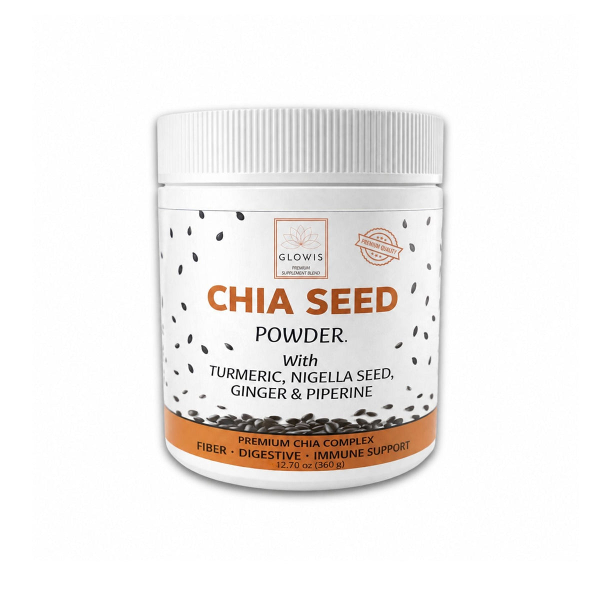 GLOWIS Organic Chia Seed Powder 5-in-1 with turmeric, ginger, nigella seed and black pepper