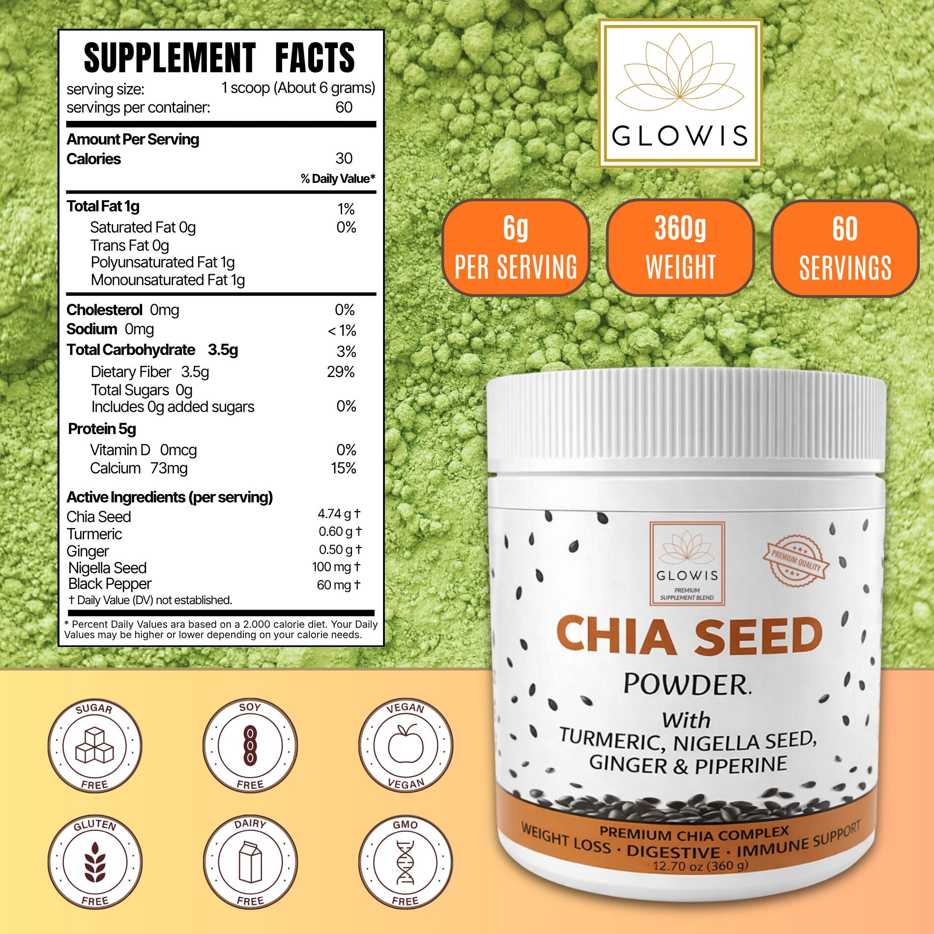 How to use Glowis chia powder 360g jar - one scoop daily