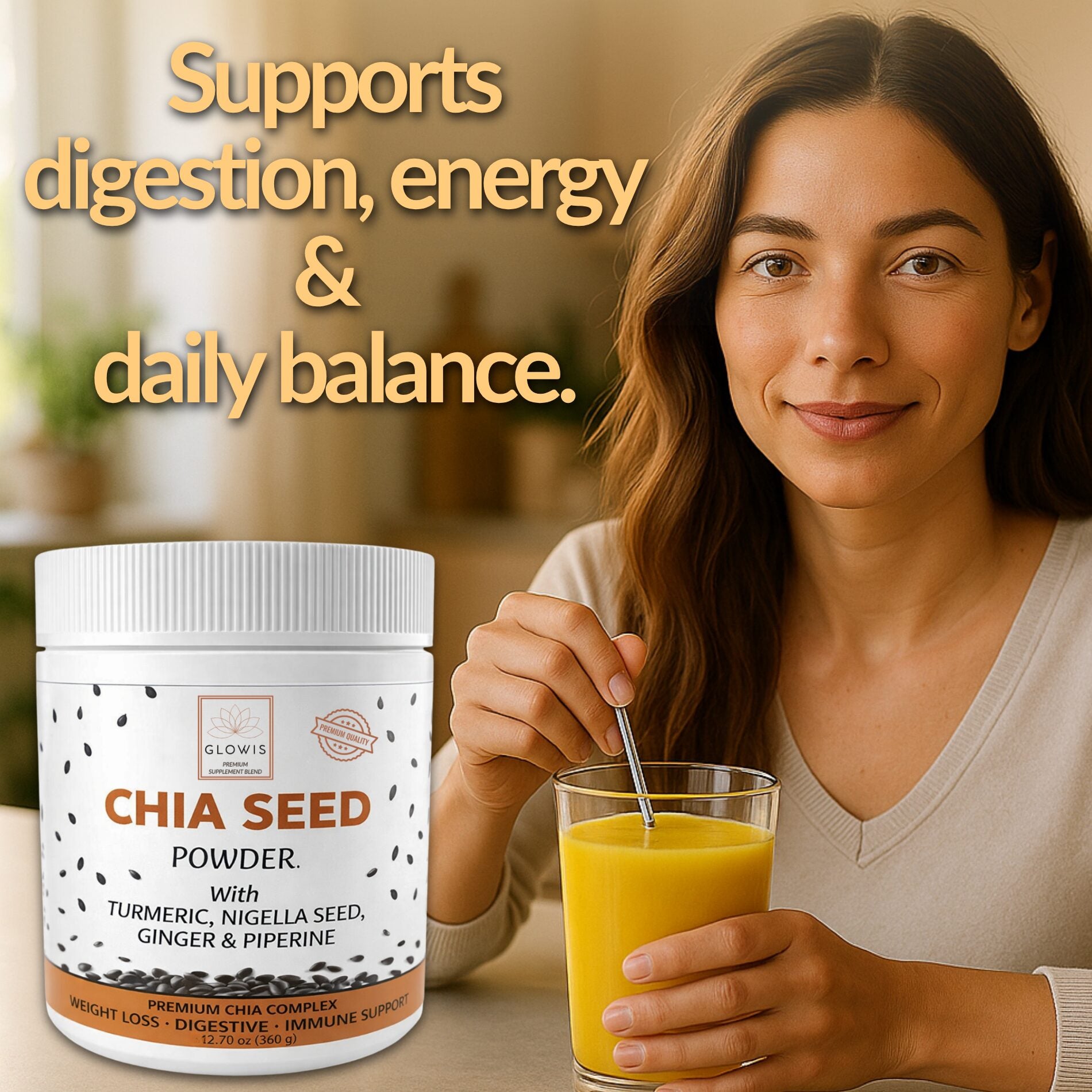 Glowis certified organic non-GMO chia seed jar - clean label