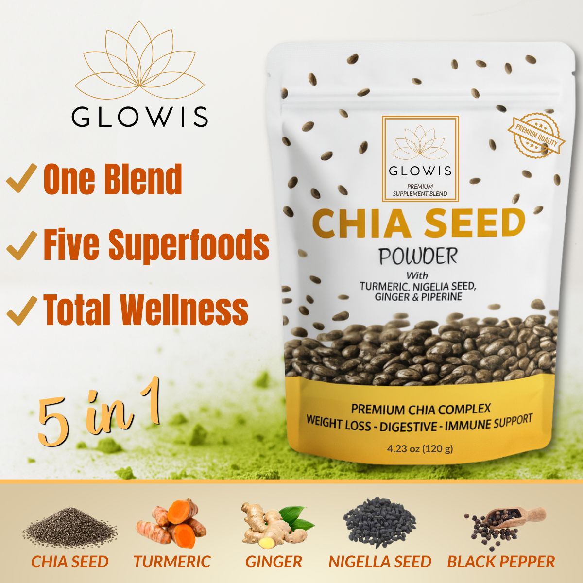 Chia Seed Powder 5-in-1 Superfood Blend | Chia, Turmeric, Black Seed & Ginger