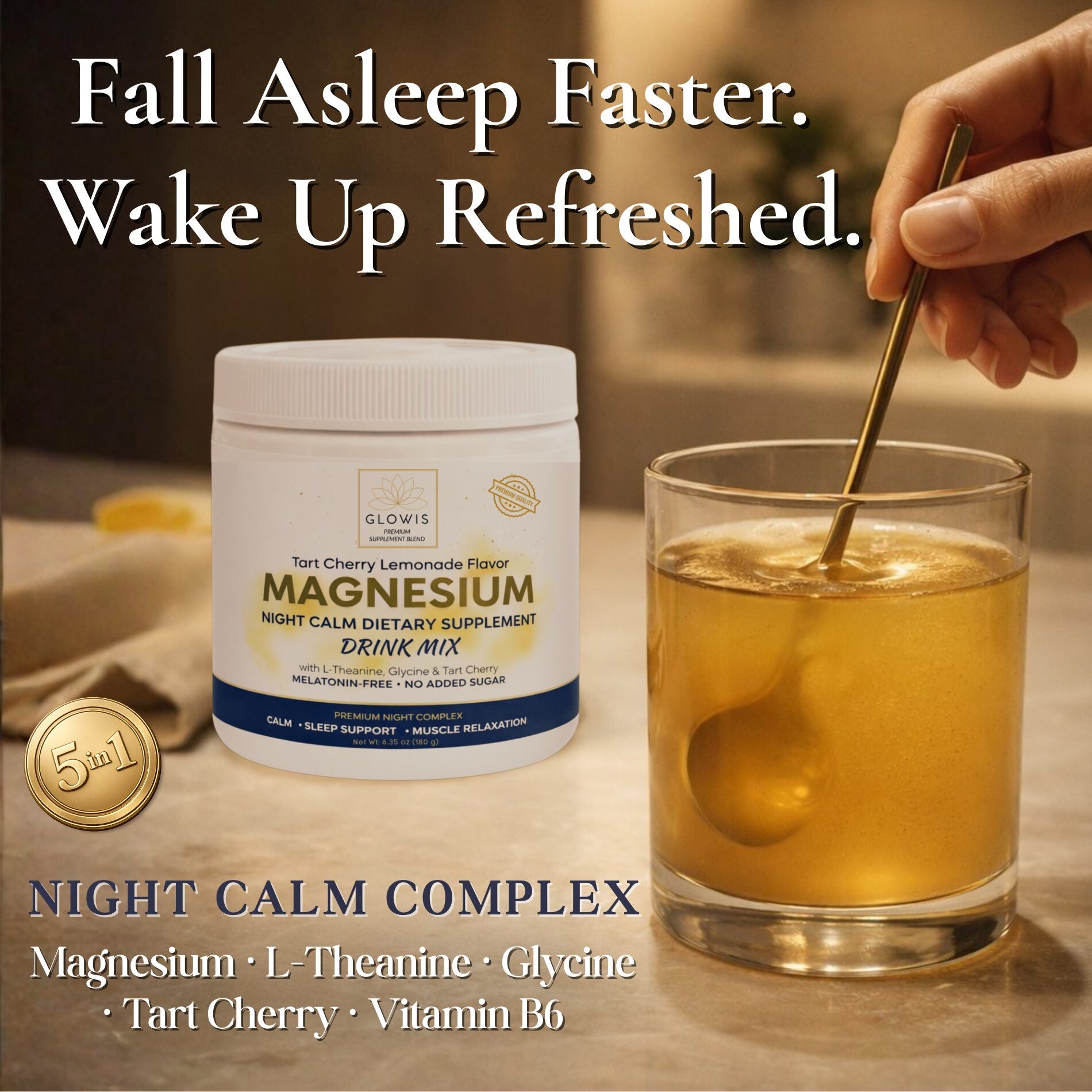How to use Glowis Magnesium Night Calm - one scoop 30 minutes before bed
