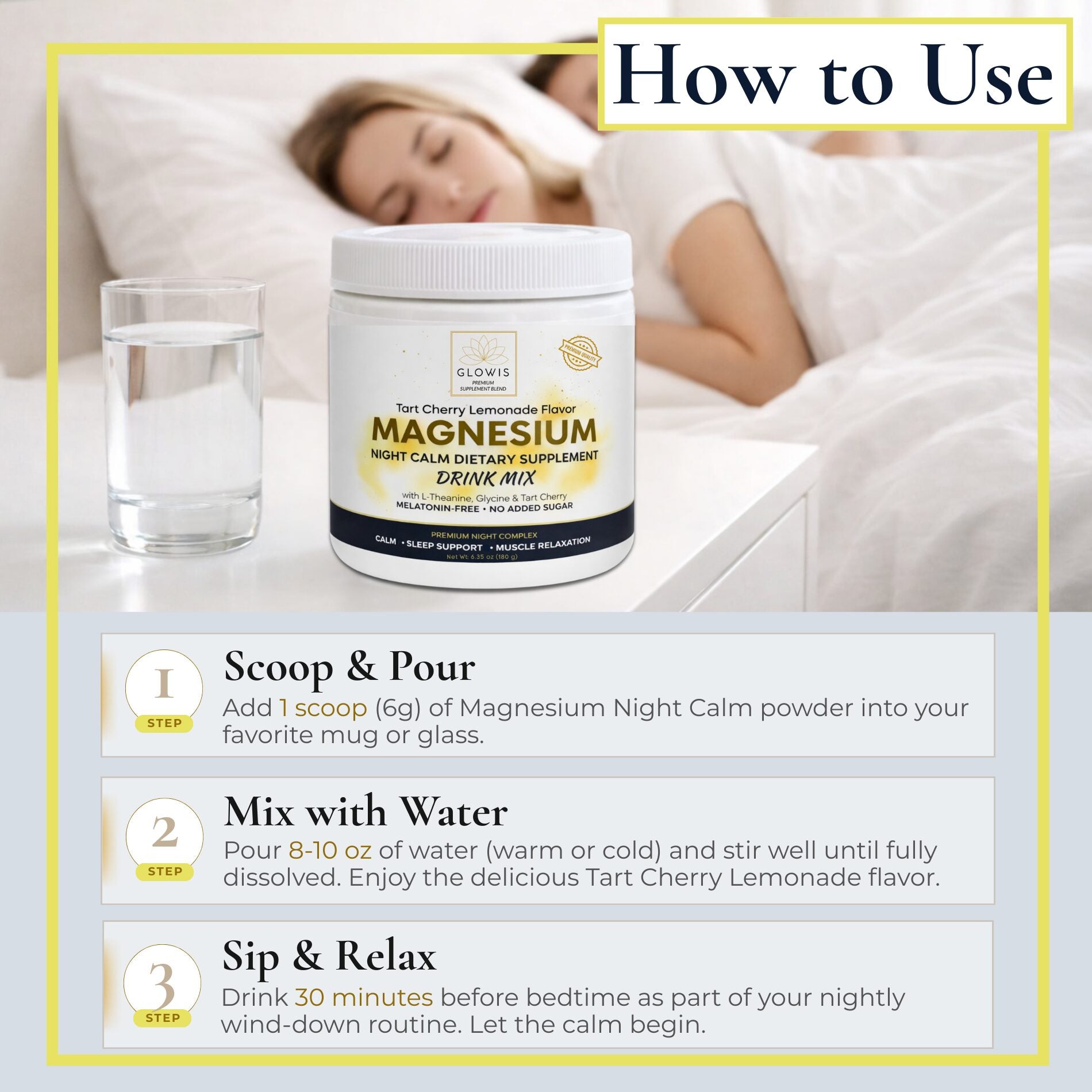 Glowis magnesium glycinate benefits for women - deep sleep relaxation