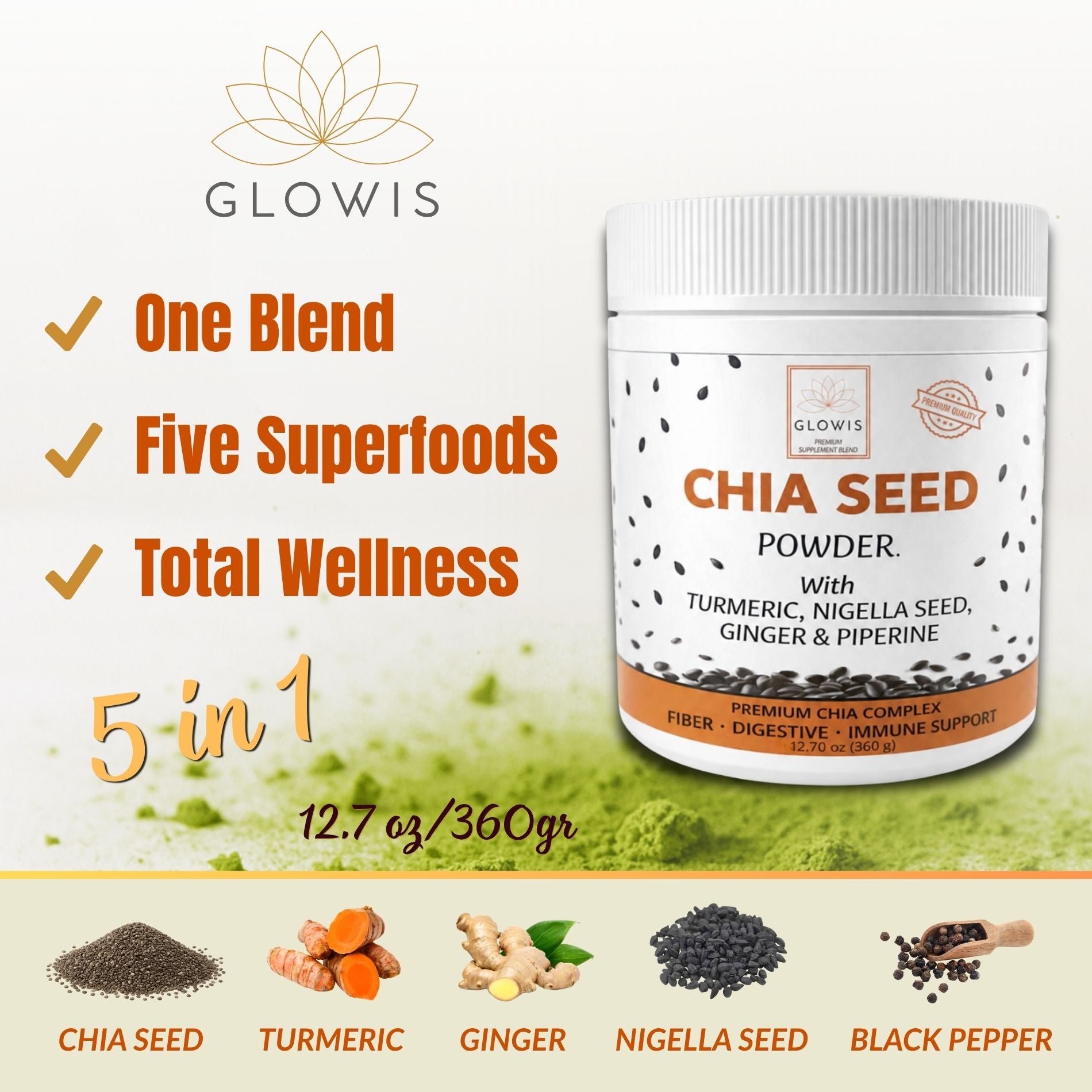 Chia Seed Powder 5-in-1 Superfood Blend | Chia, Turmeric, Black Seed & Ginger
