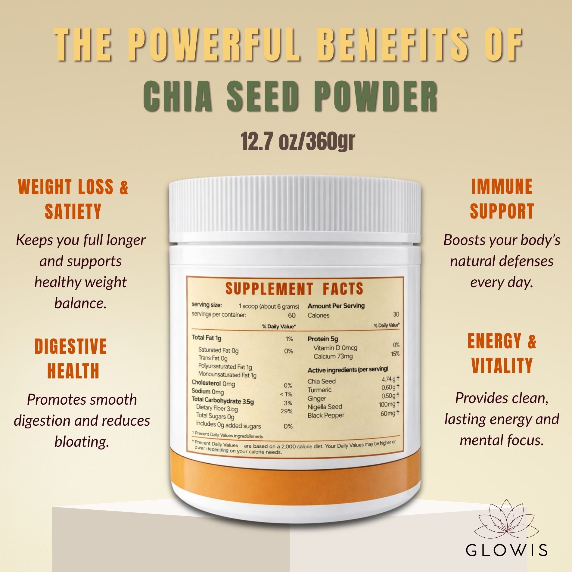 Chia Seed Powder 5-in-1 Superfood Blend | Chia, Turmeric, Black Seed & Ginger