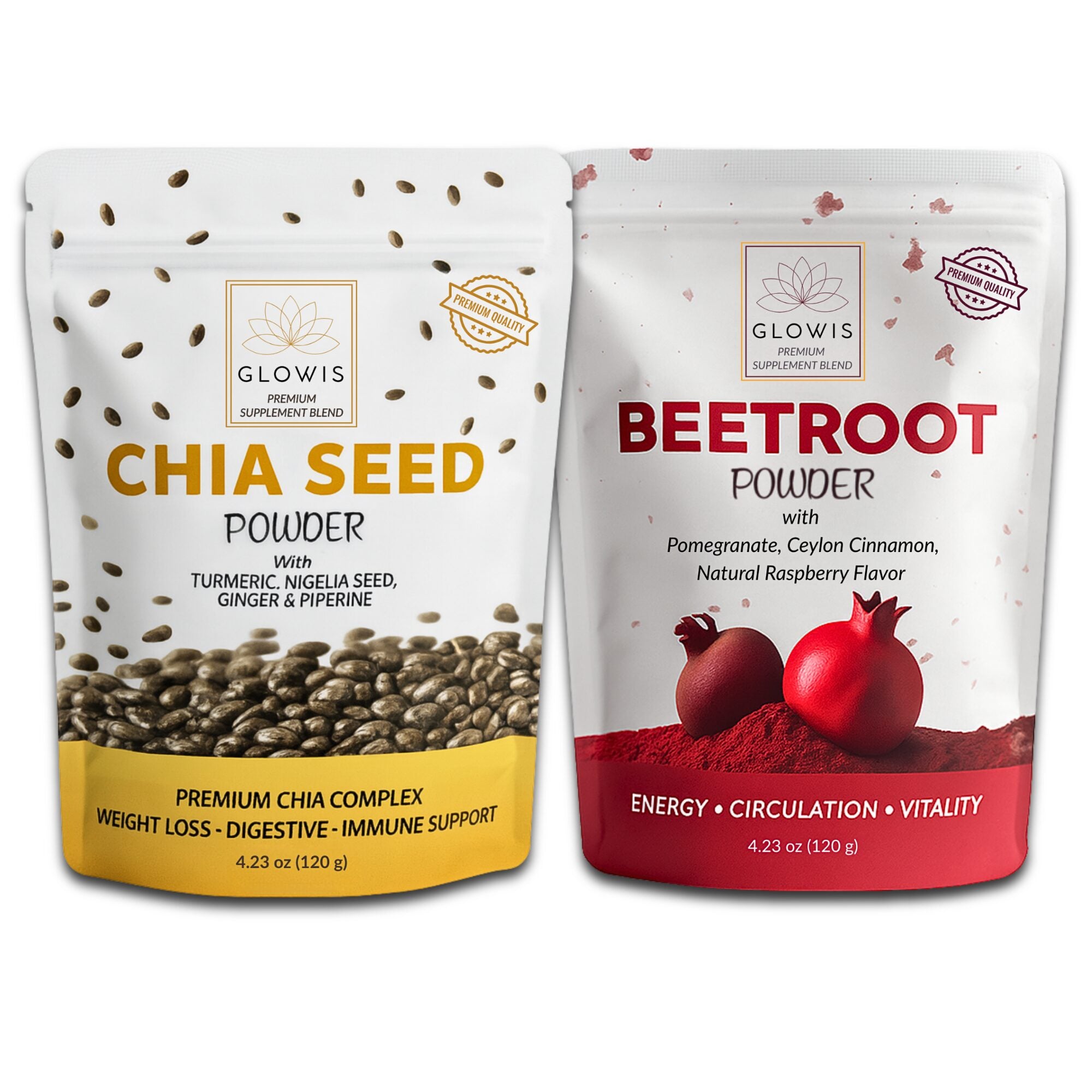 Glowis Daily Wellness Duo Bundle - organic chia seed powder and beetroot powder together
