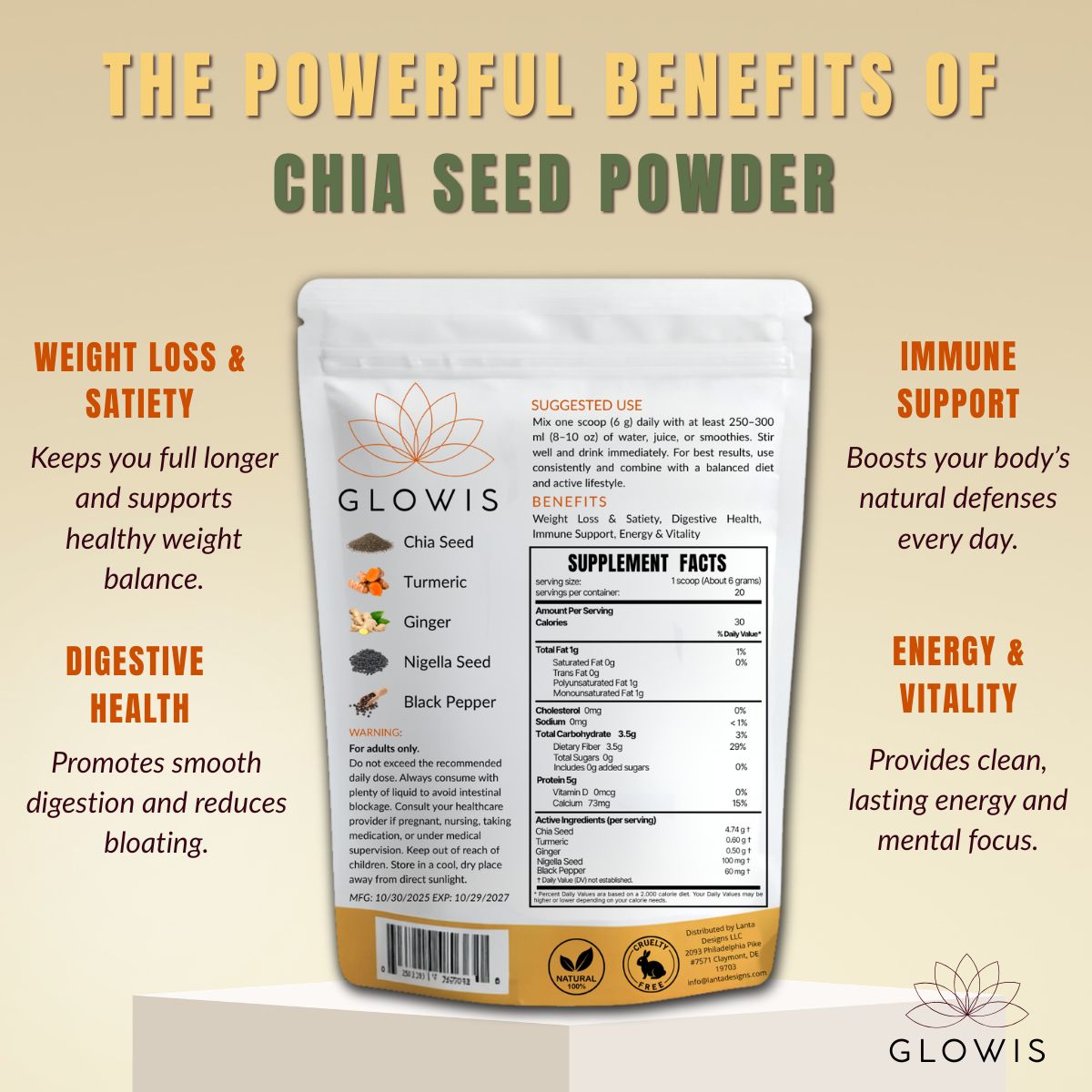 Chia Seed Powder 5-in-1 Superfood Blend | Chia, Turmeric, Black Seed & Ginger