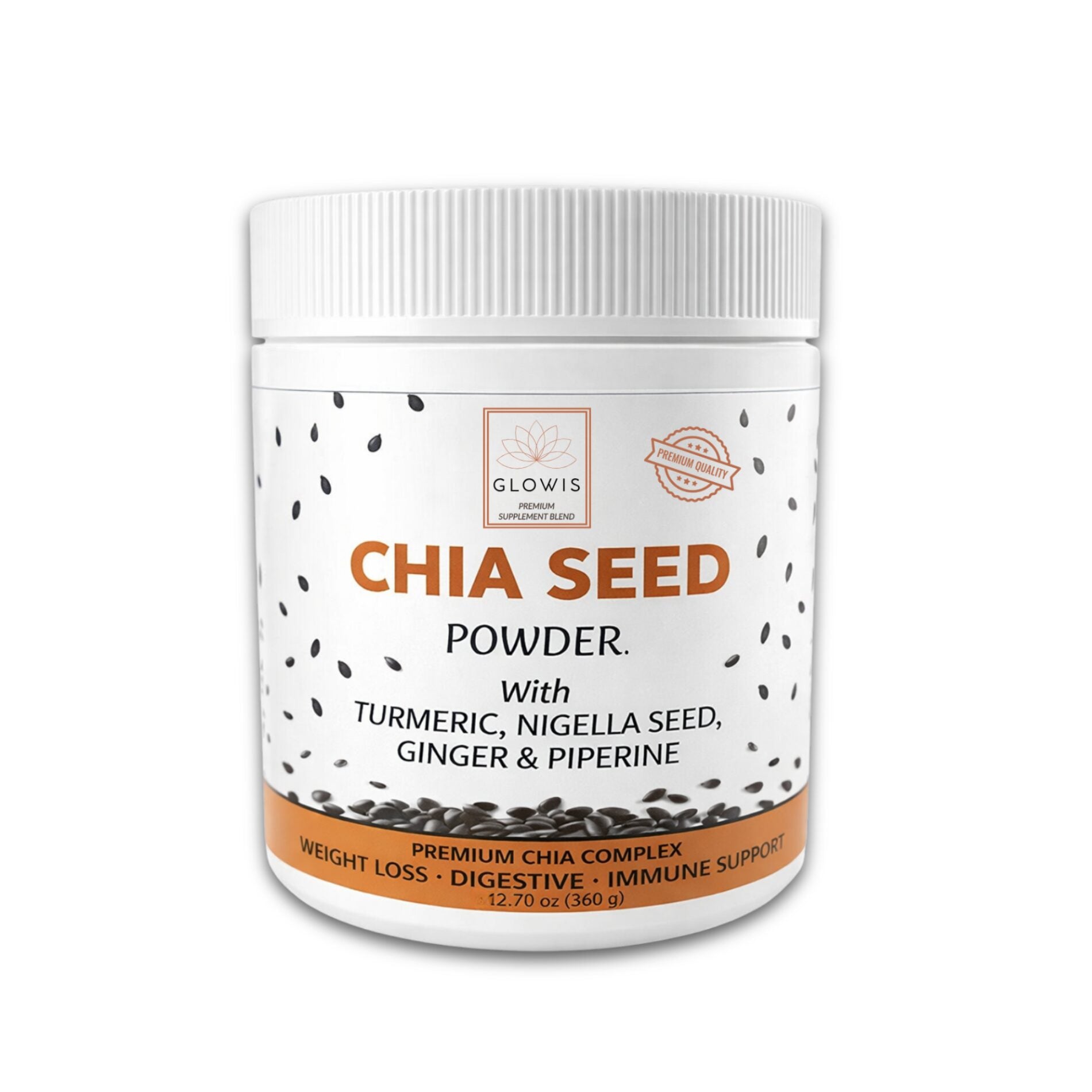 Glowis organic chia seed powder 360g jar - 60 servings family size