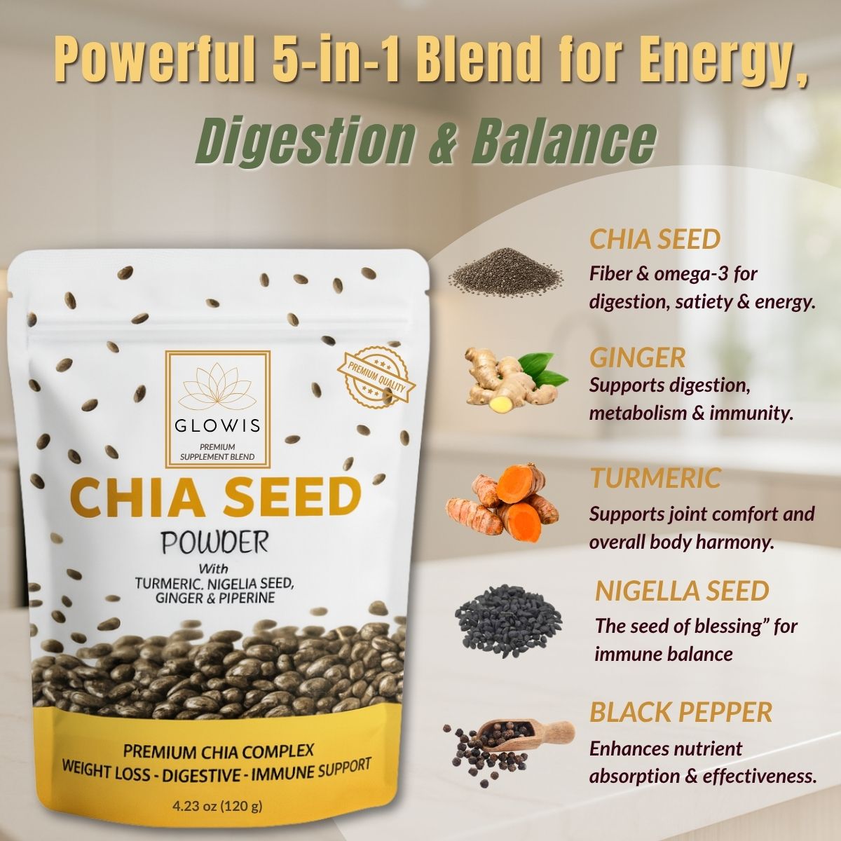 Chia Seed Powder 5-in-1 Superfood Blend | Chia, Turmeric, Black Seed & Ginger