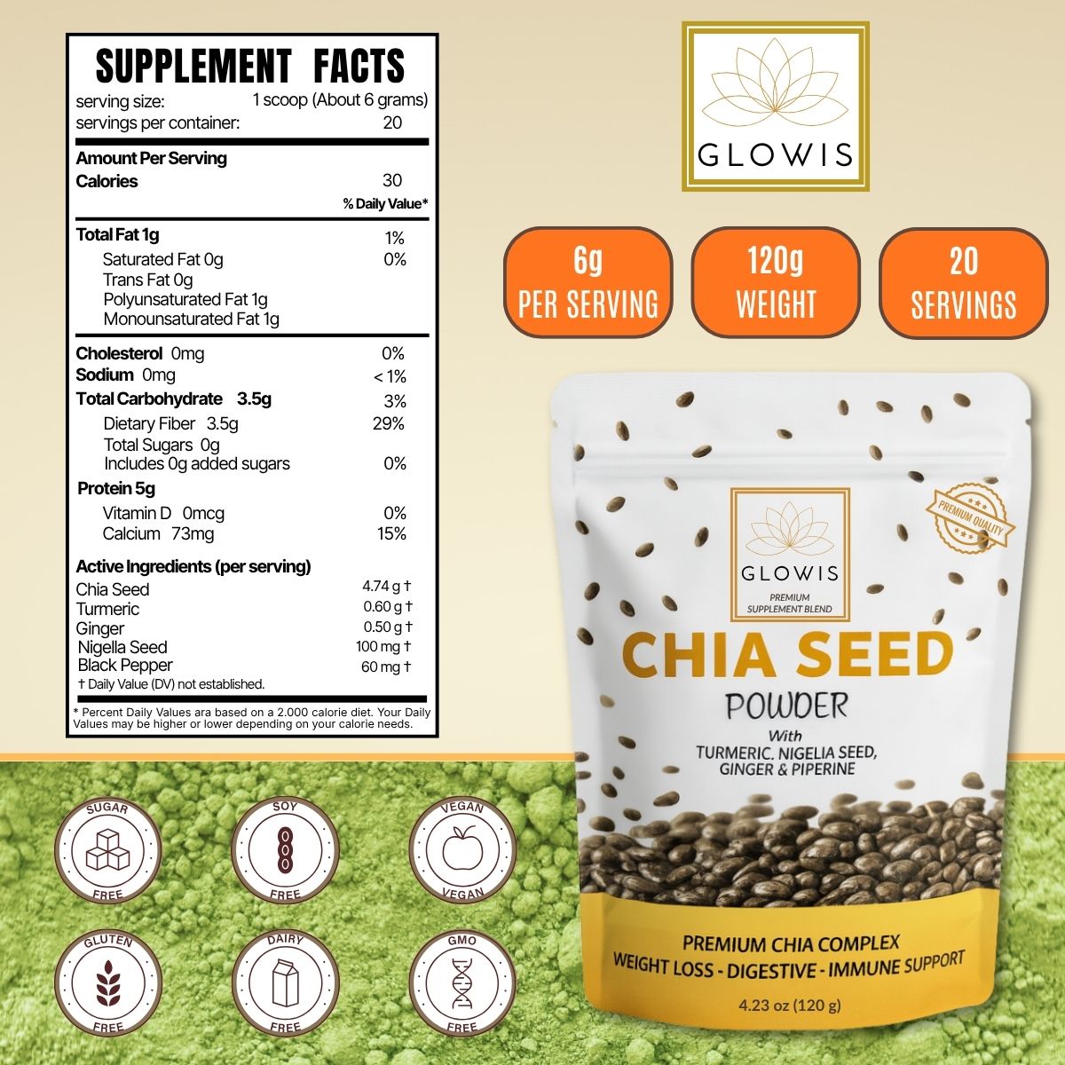 Chia Seed Powder 5-in-1 Superfood Blend | Chia, Turmeric, Black Seed & Ginger