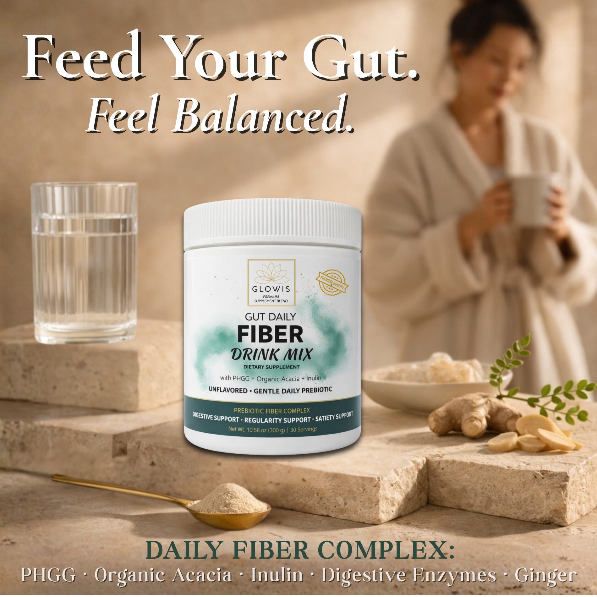Glowis prebiotic fiber benefits for women - gut microbiome regularity