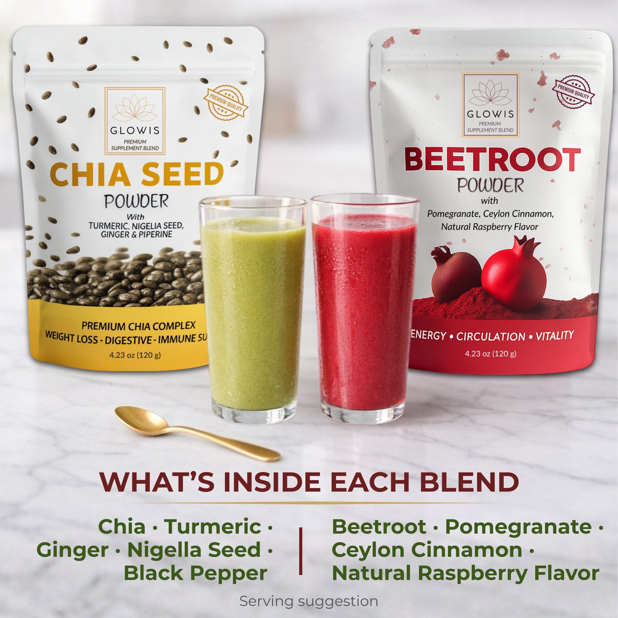 Glowis daily wellness duo bundle — chia + beetroot - premium organic supplement