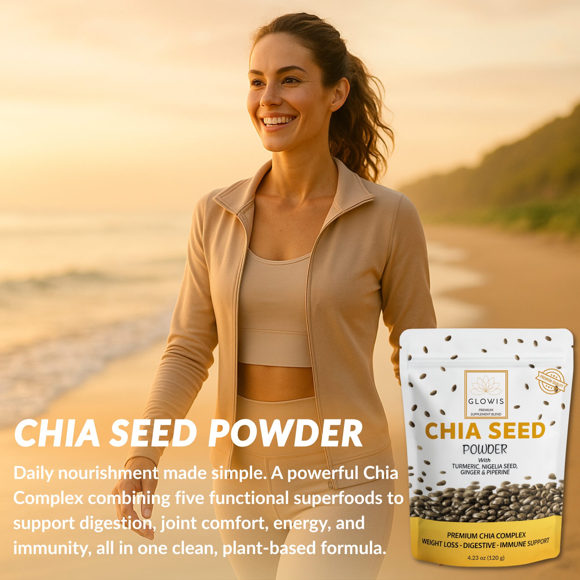 Glowis certified organic non-GMO chia seed powder - clean label